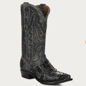 Corral Alligator inlay embroidered snip toe Cowboy western Boots Sz 8.5 D
